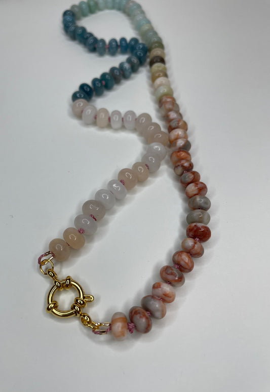 Desert Corals + Soft Ocean Gemstone Necklace