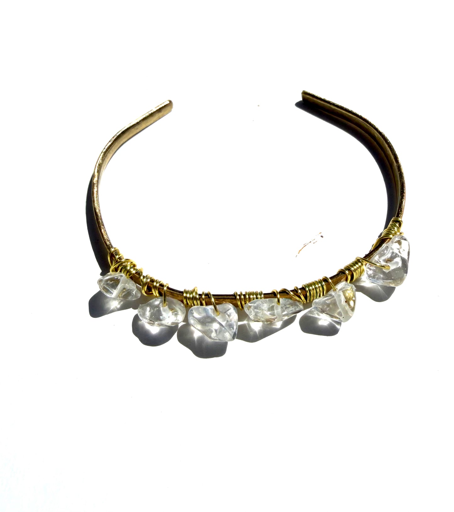 Stone Fragment Wrapped Crystal Cuff